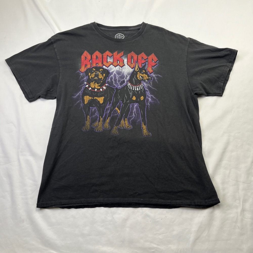 DOM Back Off Graphic T-Shirt Mens XL Black Rottweiler Doberman Lightning Tee